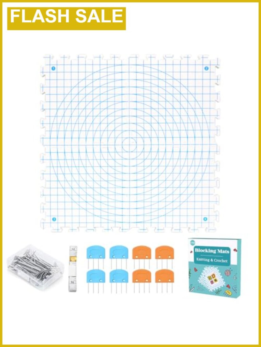 Blocking Mats for Knitting Crochet 4 Pack 12.6in with 50 T-Pins